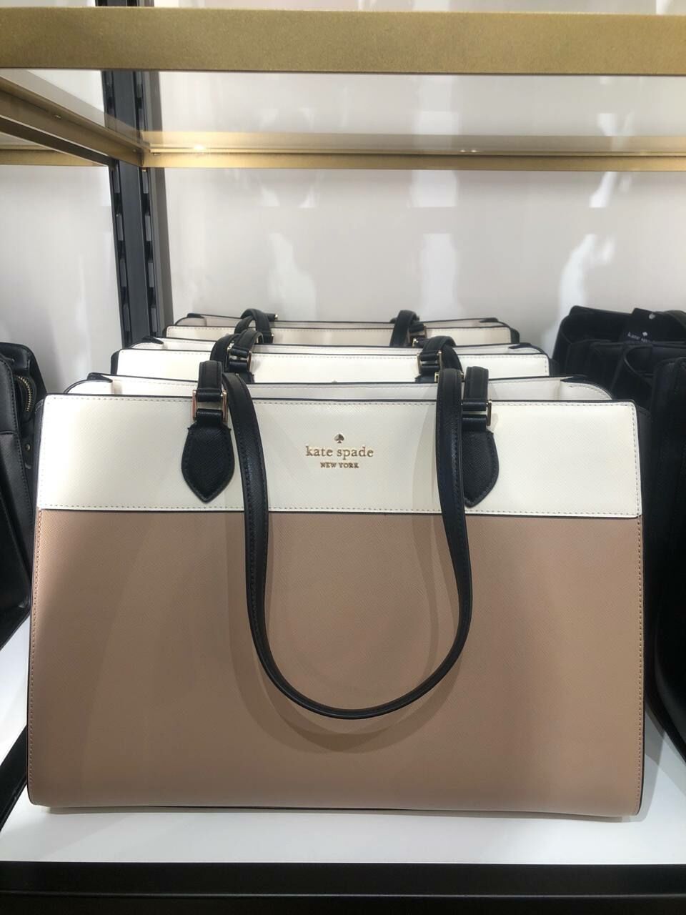 [S] KATE SPADE KC618 MADISON COLORBLOCK SAFF LAPTOP TOTE,TOASTED HA, 196021318795 (SKS1057)