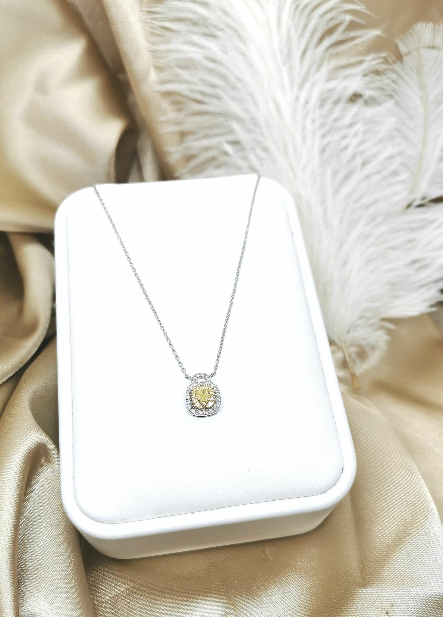 0.23ct + 0.15ct 18k 白金鑽石頸鍊 size 18" (N2267-1)