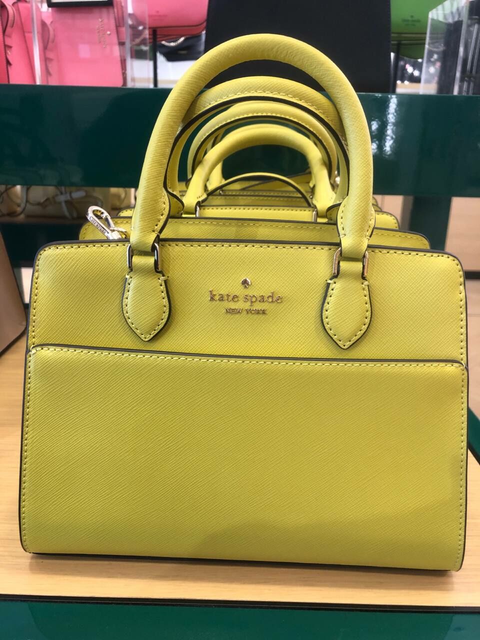 [S] KATE SPADE KC437 MADISON SAFF LEATHER SMALL SATCHEL,LIME SLICE, 196021438950 (SKS1060)