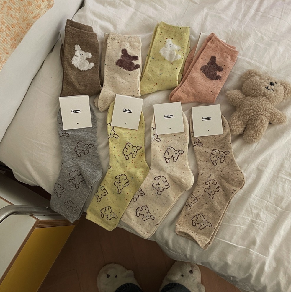 《41643》混彩色織狗狗短襪