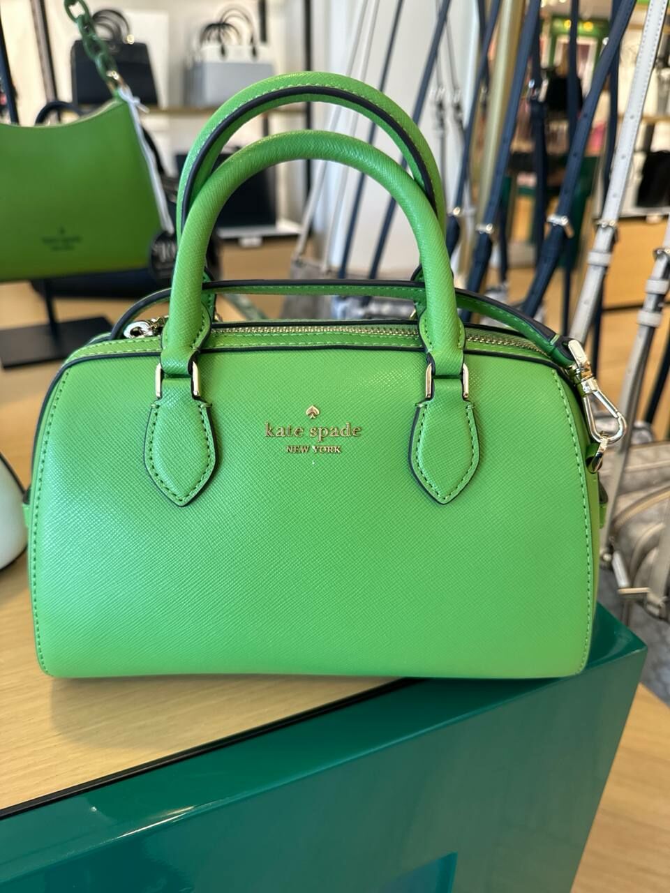 [S] KATE SPADE KF493 MADISON SAFF LEATHER DUFFLE CROSSBODY,TURTLE GREEN, 196021467509 (SKS1061)