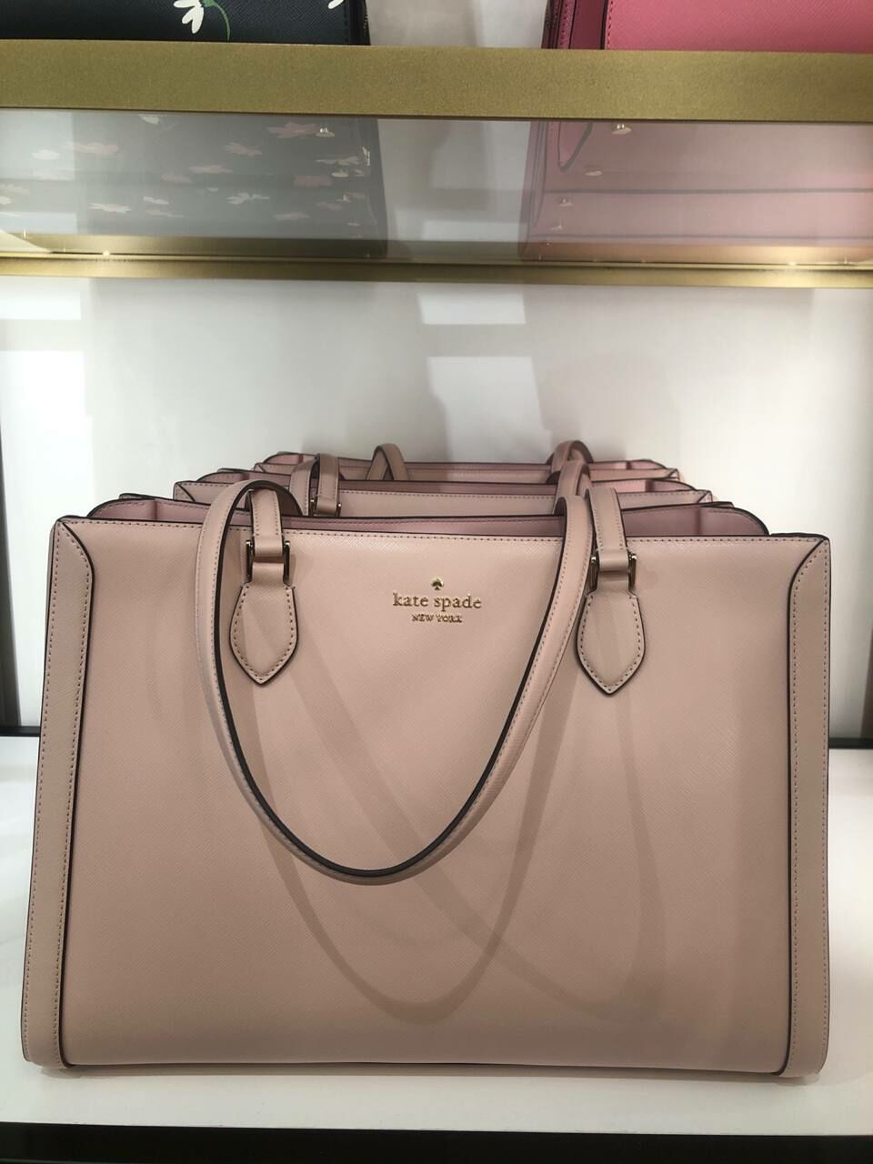 [S] KATE SPADE KC434 MADISON SAFF LEATHER LAPTOP TOTE,CONCH PINK, 196021466137 (SKS1066)