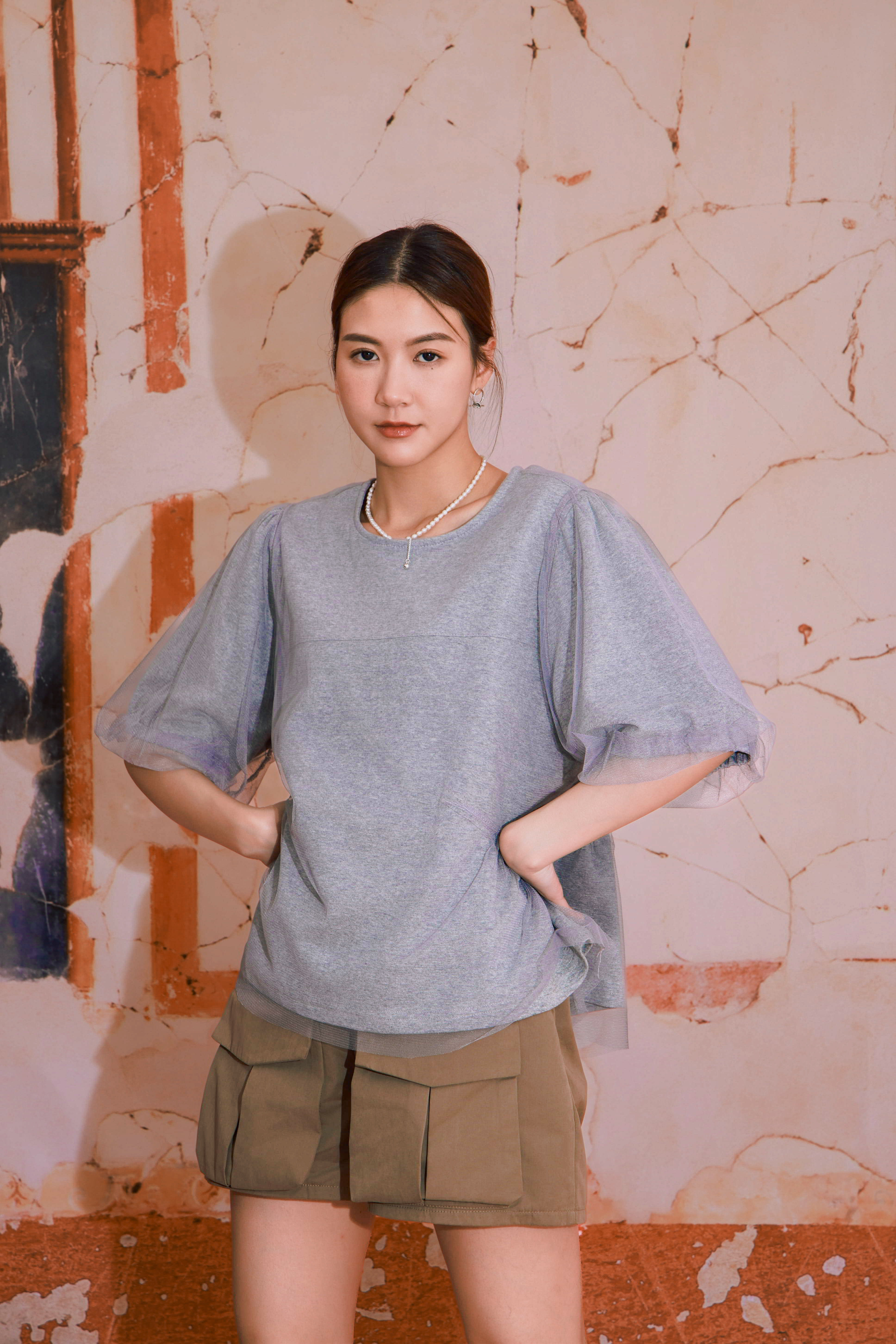 網紗T恤料雙層娃娃上衣（現貨款式）