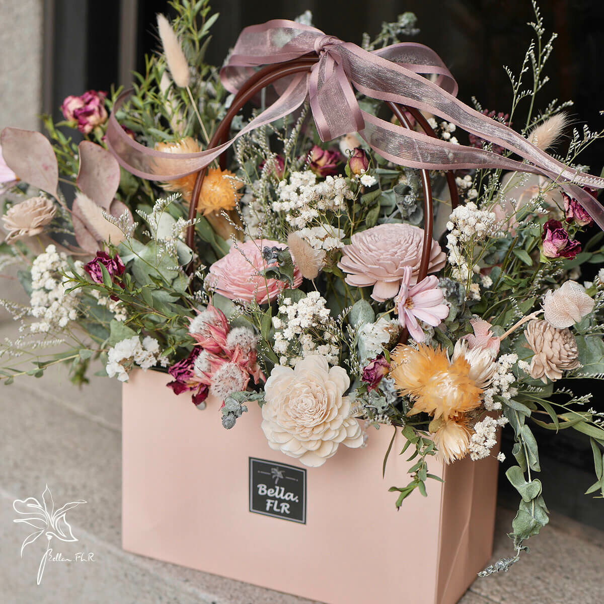 【送禮開張袋著我】手提永生乾燥花禮盒-長方形款