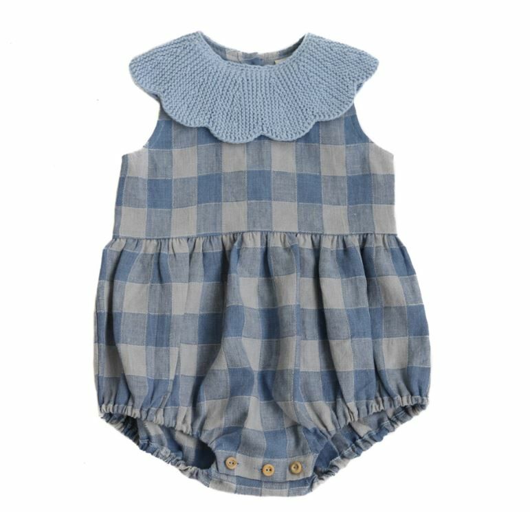 KALINKA 針織領格紋包屁衣 Cordelia Romper-Blue Check