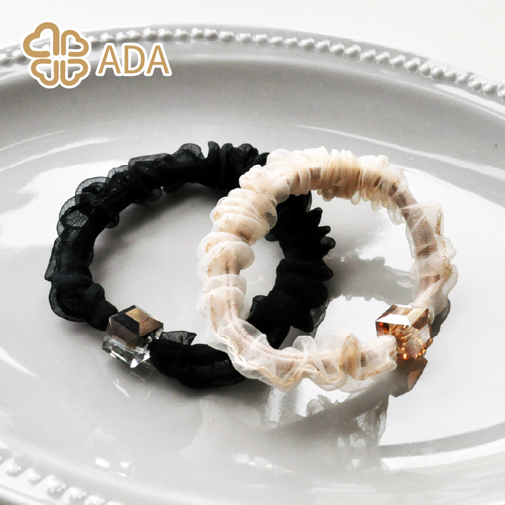 ADA 紗綢帶珠髮束雙色2入組