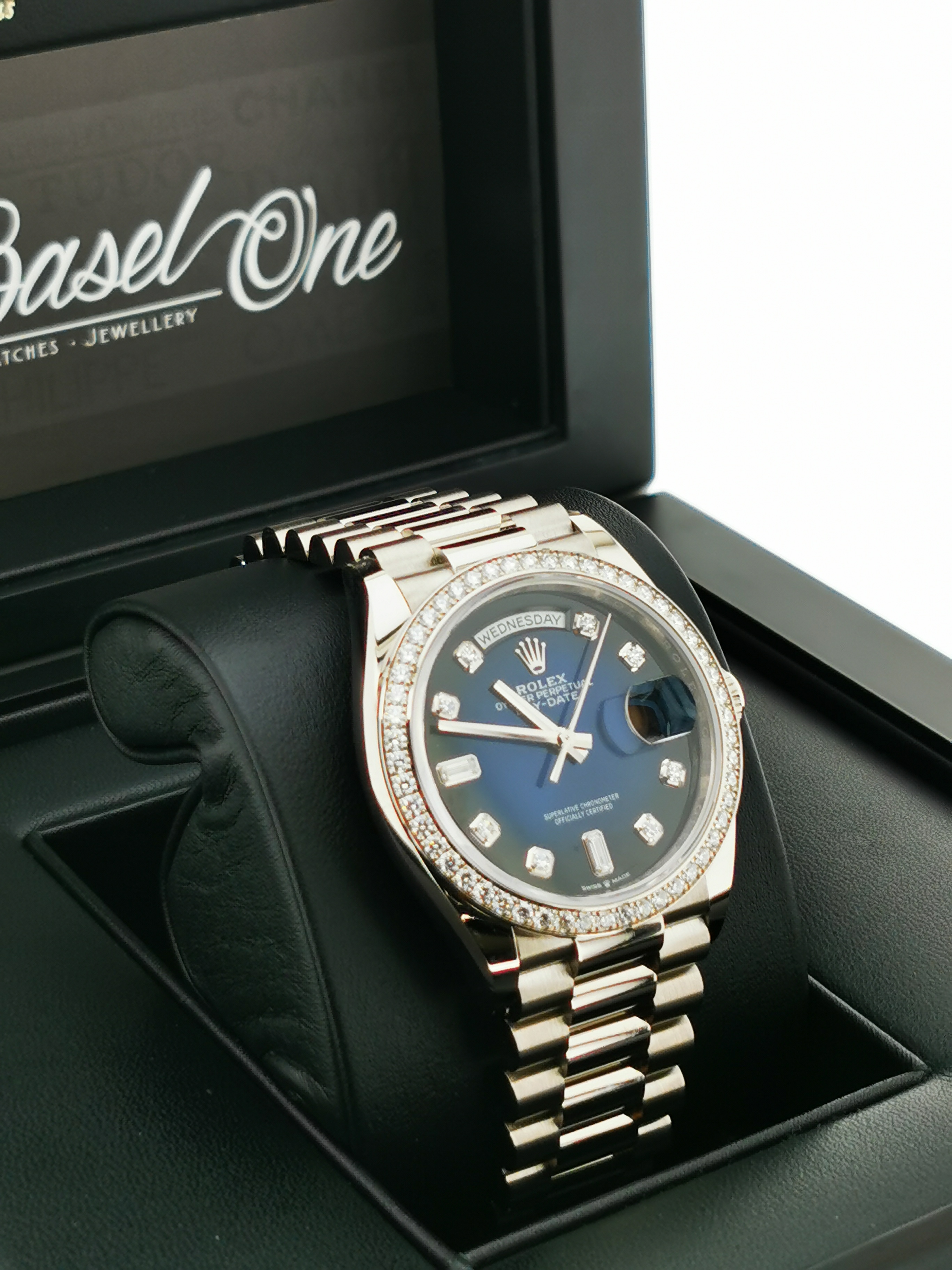 BRAND NEW ROLEX 128349RBR 128349 DIAMOND BLUE DIAL DAY-DATE WHITE GOLD PRESIDENT 36 MM