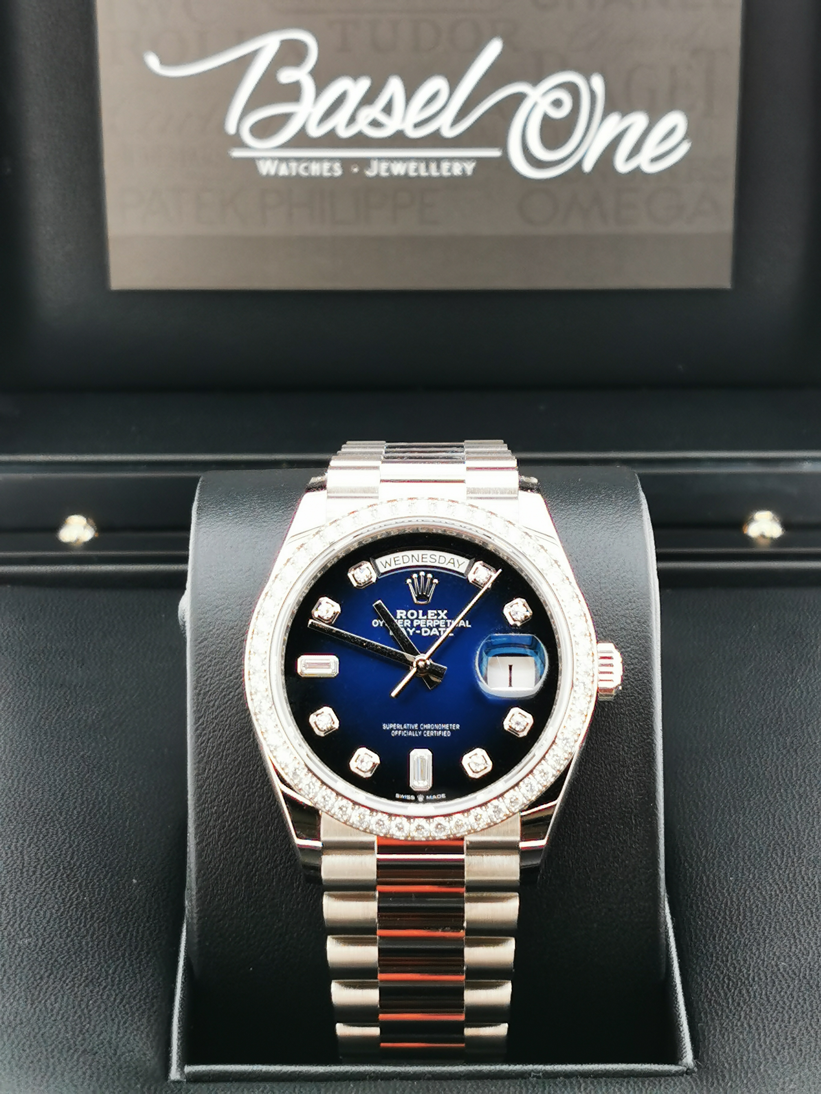 BRAND NEW ROLEX 128349RBR 128349 DIAMOND BLUE DIAL DAY-DATE WHITE GOLD PRESIDENT 36 MM