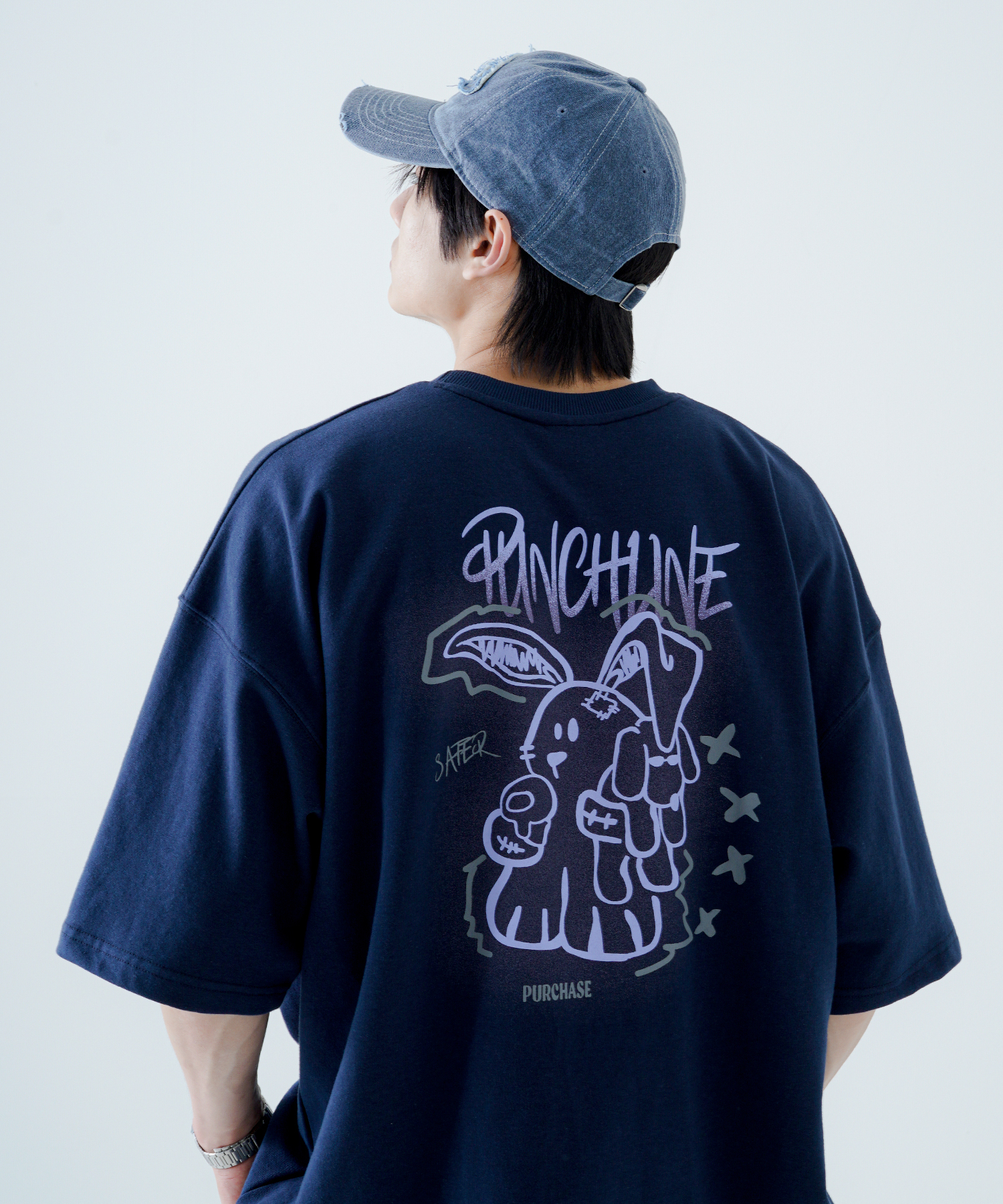 <預購> 韓國PUNCHLINE SECURE 1/2 SLEEVE 霓虹兔兔高磅棉短T