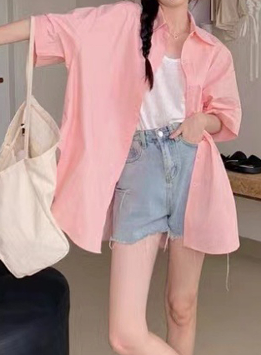 Apr.廣州連線 | 五分袖寬鬆休閒襯衫*4色 ∣