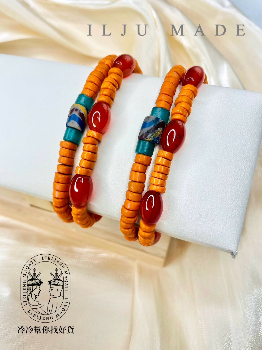Muni-No.17扁橘珠瑪瑙兩排手鍊16.5cm