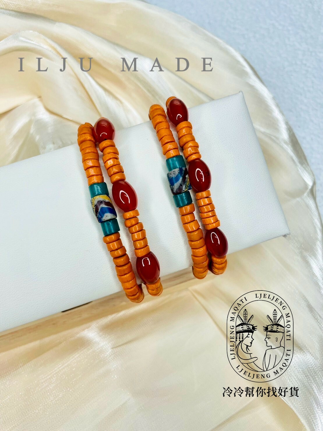 Muni-No.17扁橘珠瑪瑙兩排手鍊16.5cm