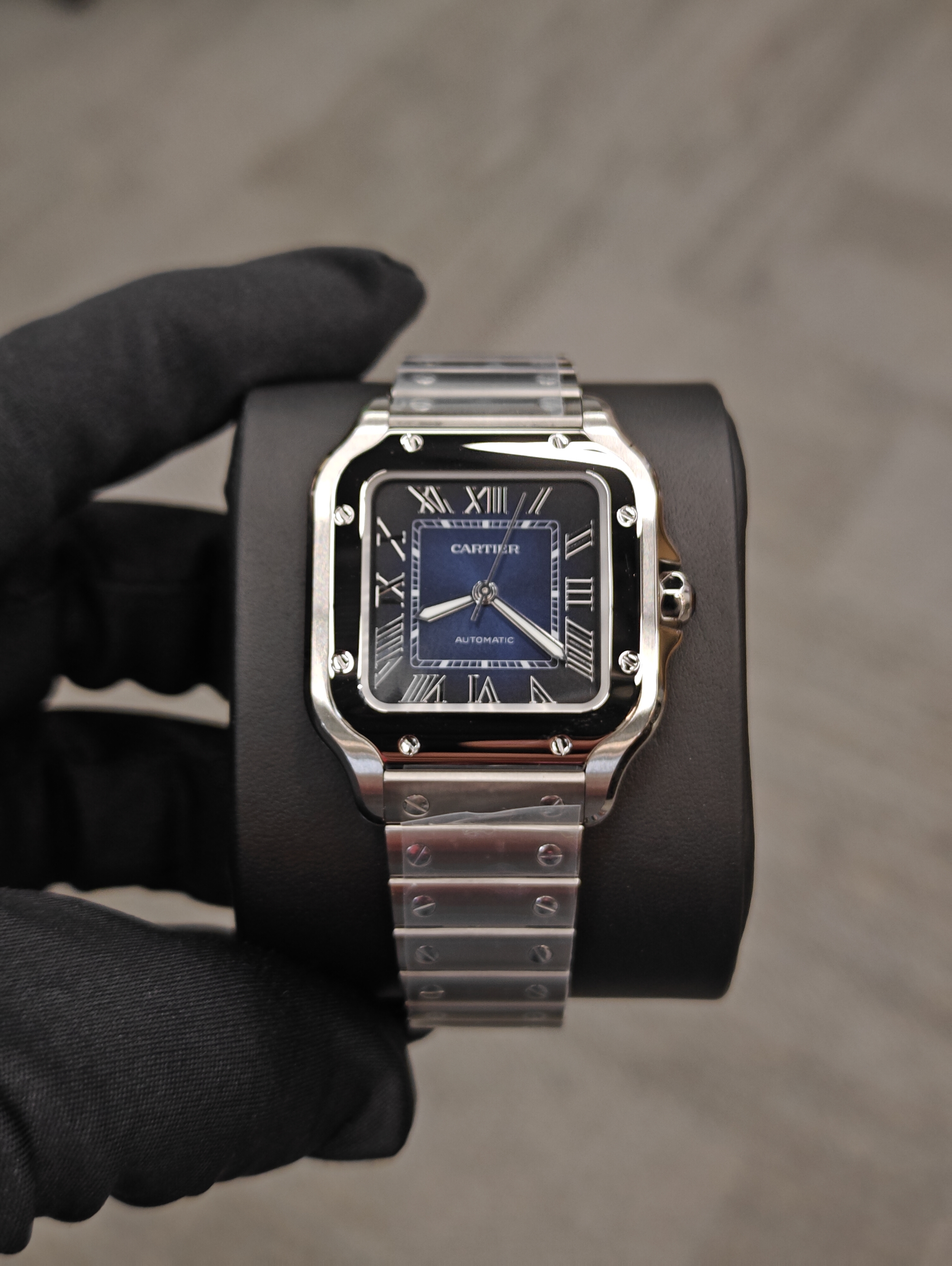 BRAND NEW CARTIER WSSA0063 BLUE DIAL SANTOS DE 35 MM MEDIUM MODEL AUTOMATIC MOVEMENT STEEL INTERCHANGEABLE METAL AND LEATHER BRACELETS