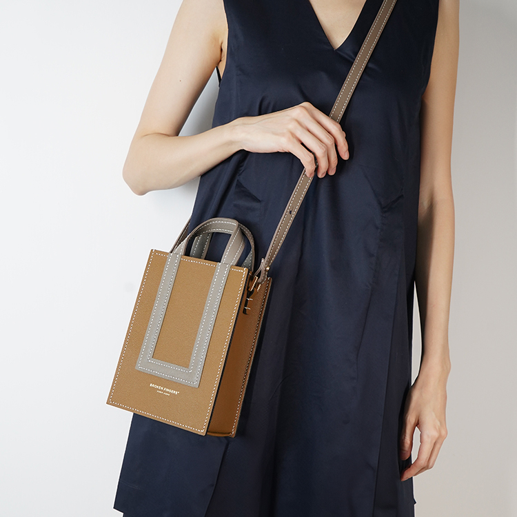 Box Tote XS 【 Sunlit Ochre X Sandstone Beige 】Italian Goatskin Handbag