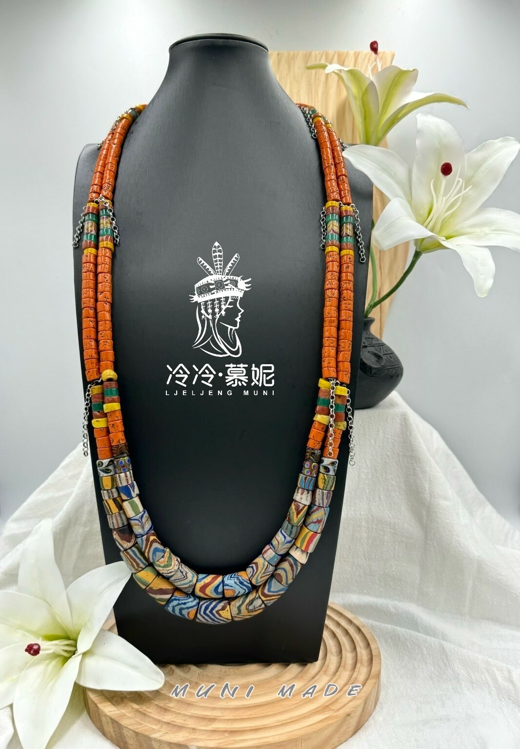 Muni-No.23傳統花珠兩條長鍊92cm墜飾21cm