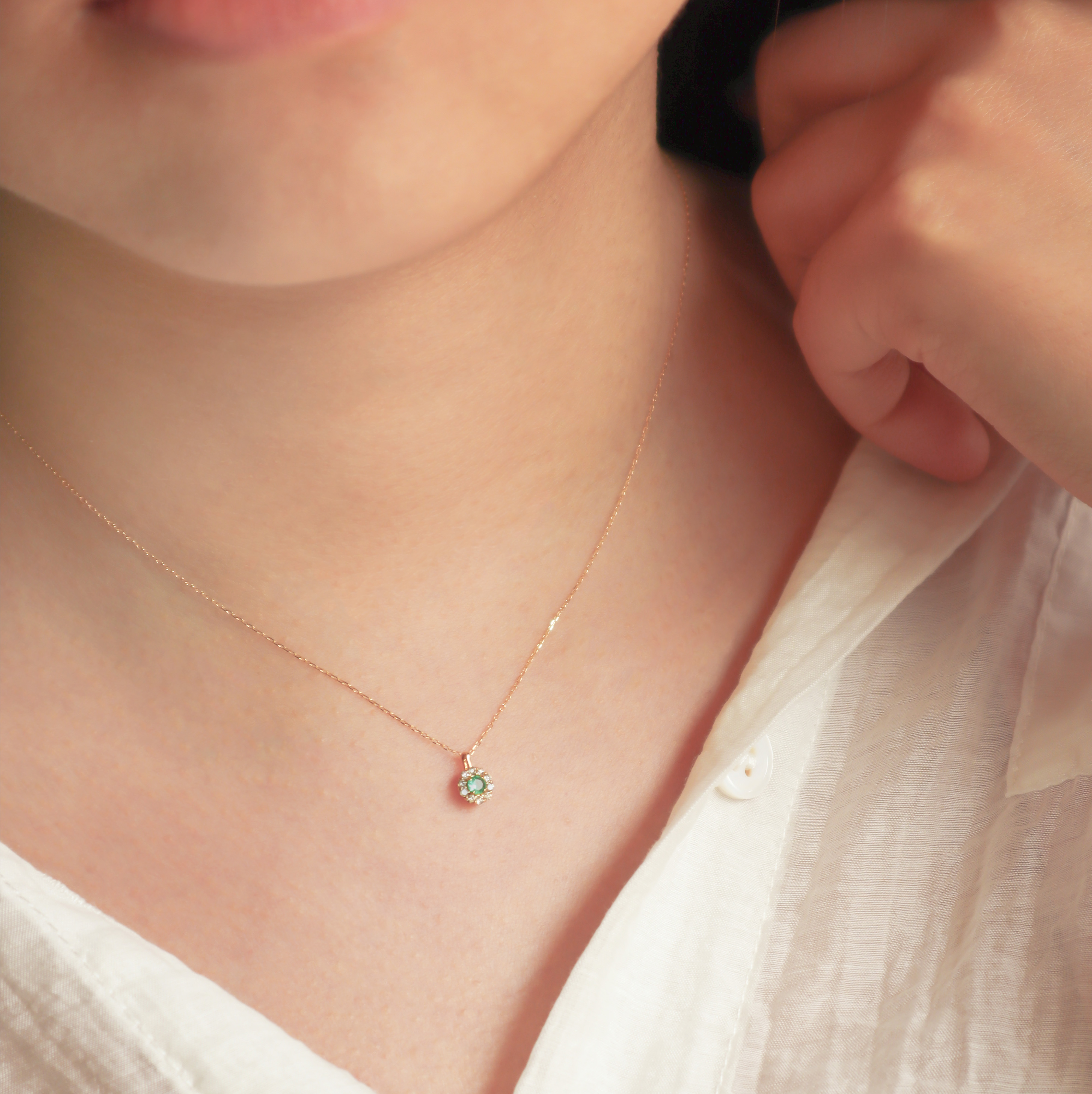 18K/祖母綠真鑽墜鍊