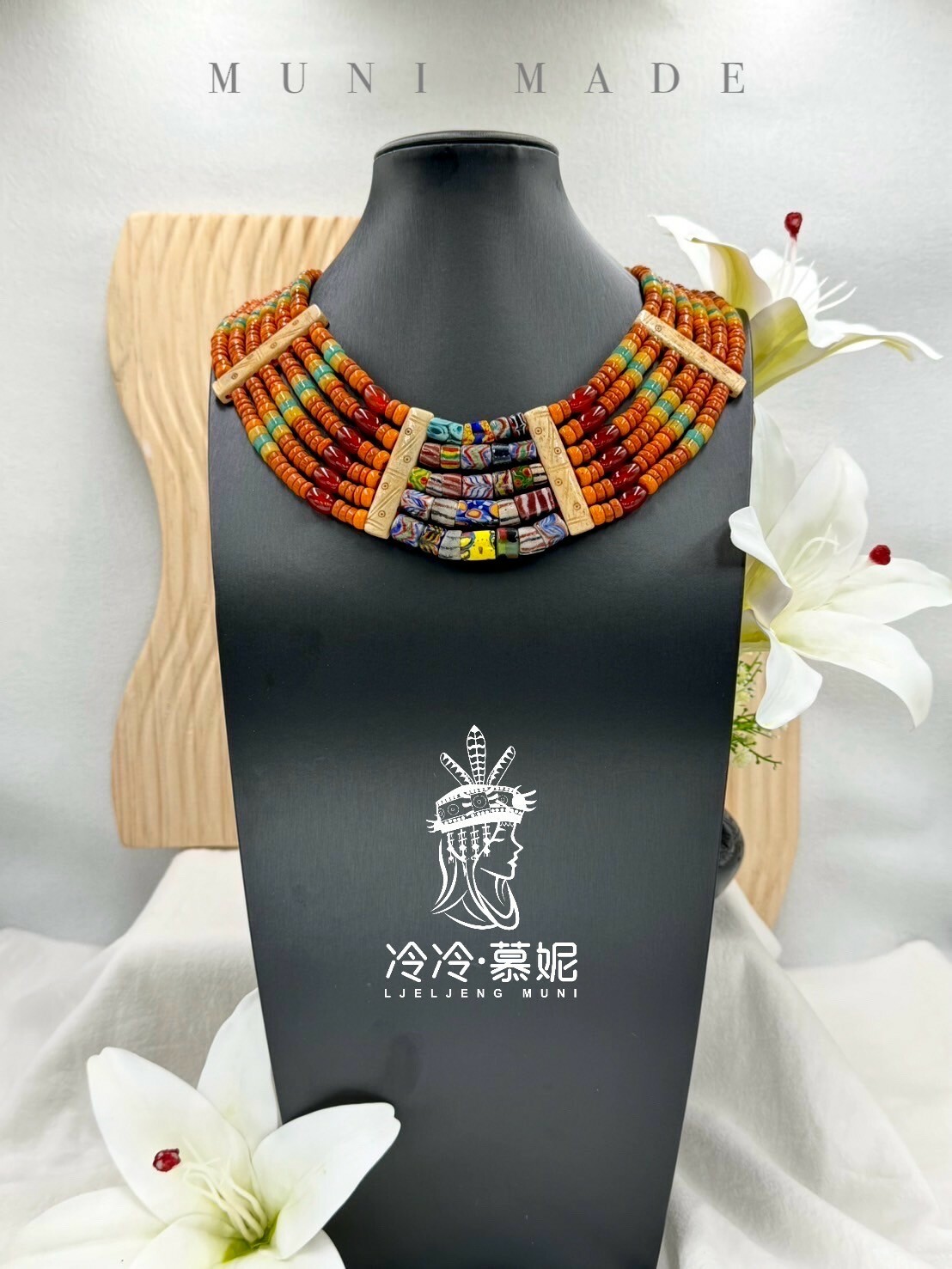 Muni-No.08貿易老珠六排複串短鍊54cm