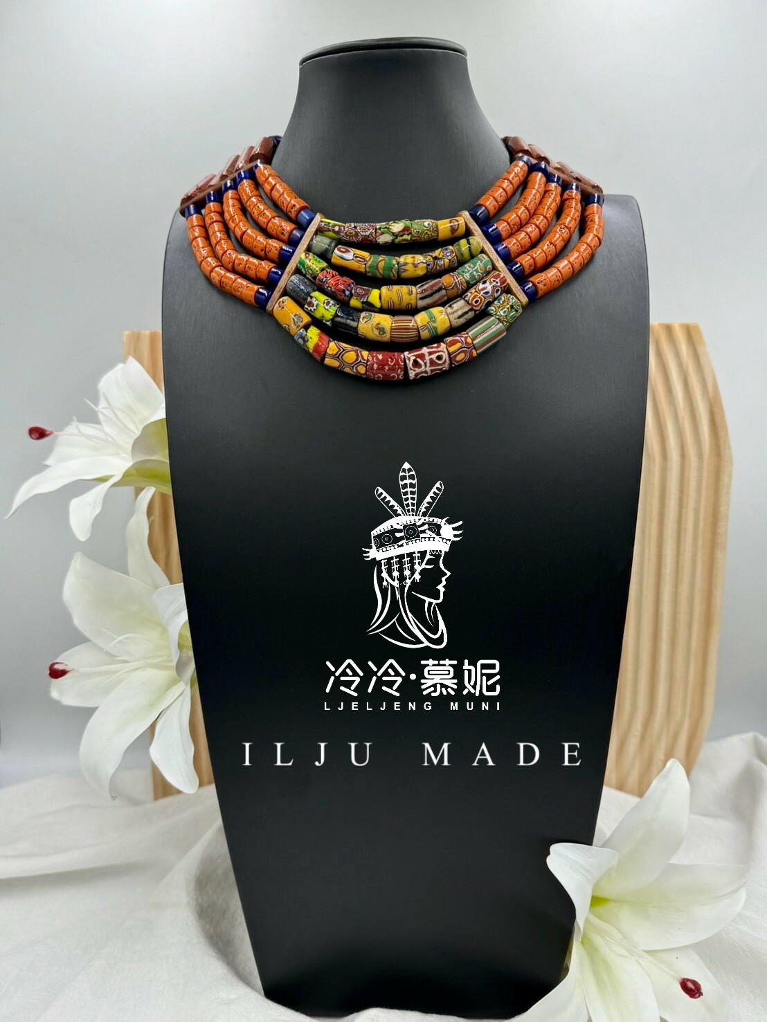 Muni-No.06貿易古珠五排複串短鍊45cm墜飾25cm