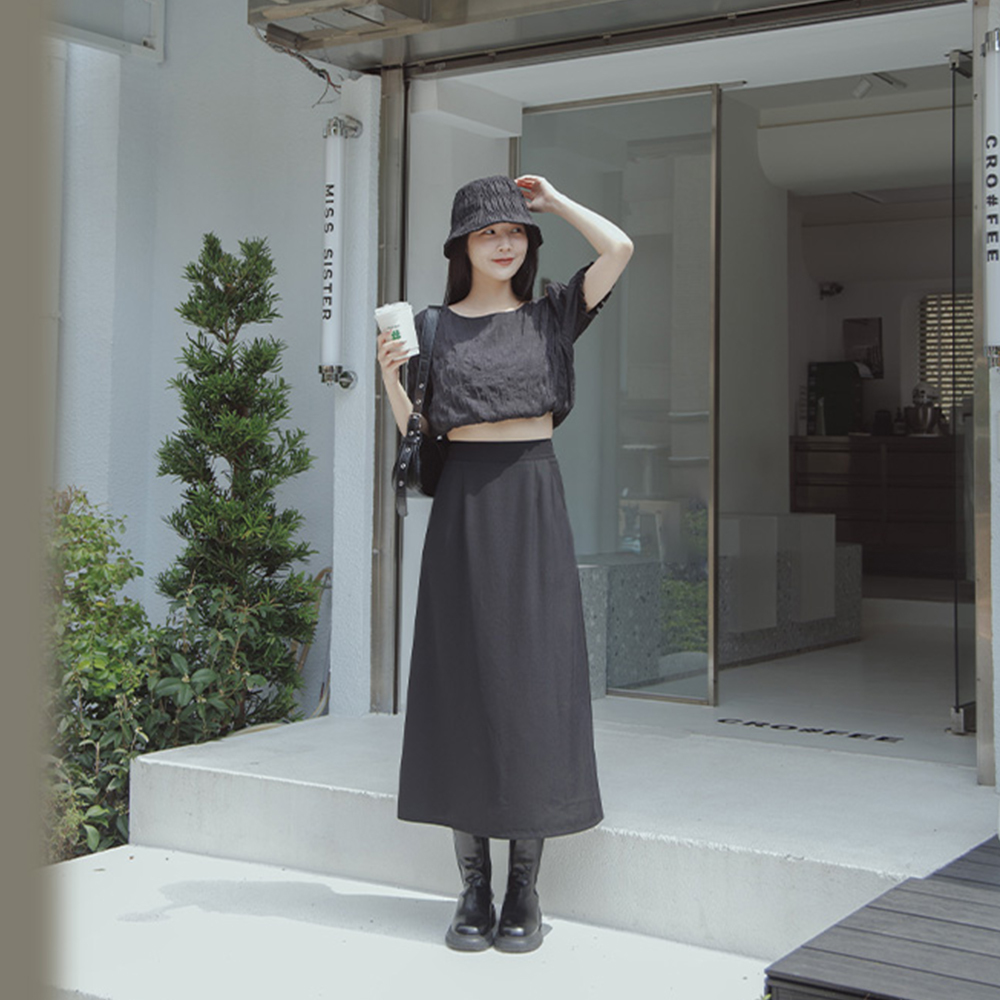 Simple round neck wrinkled short top three colors【01098091】in stock+pre-order