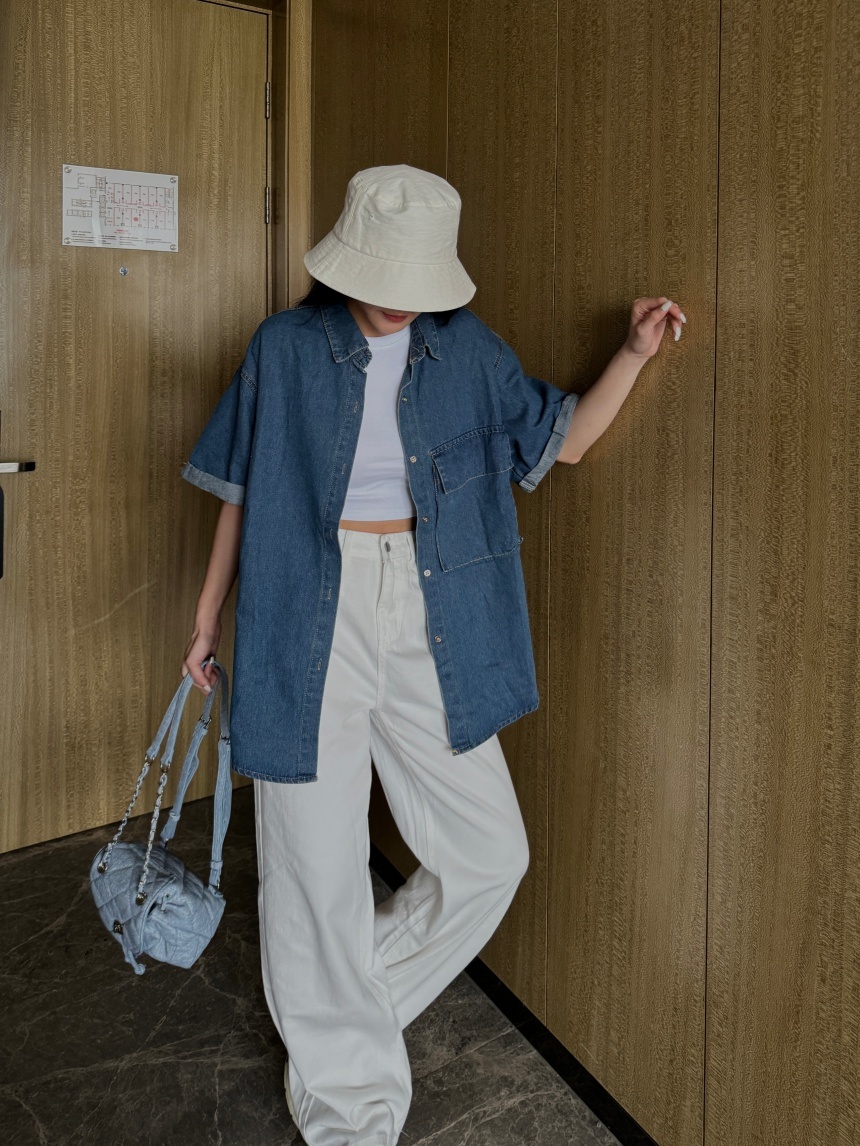 Apr.廣州連線 |深藍寬版口袋襯衫 ∣