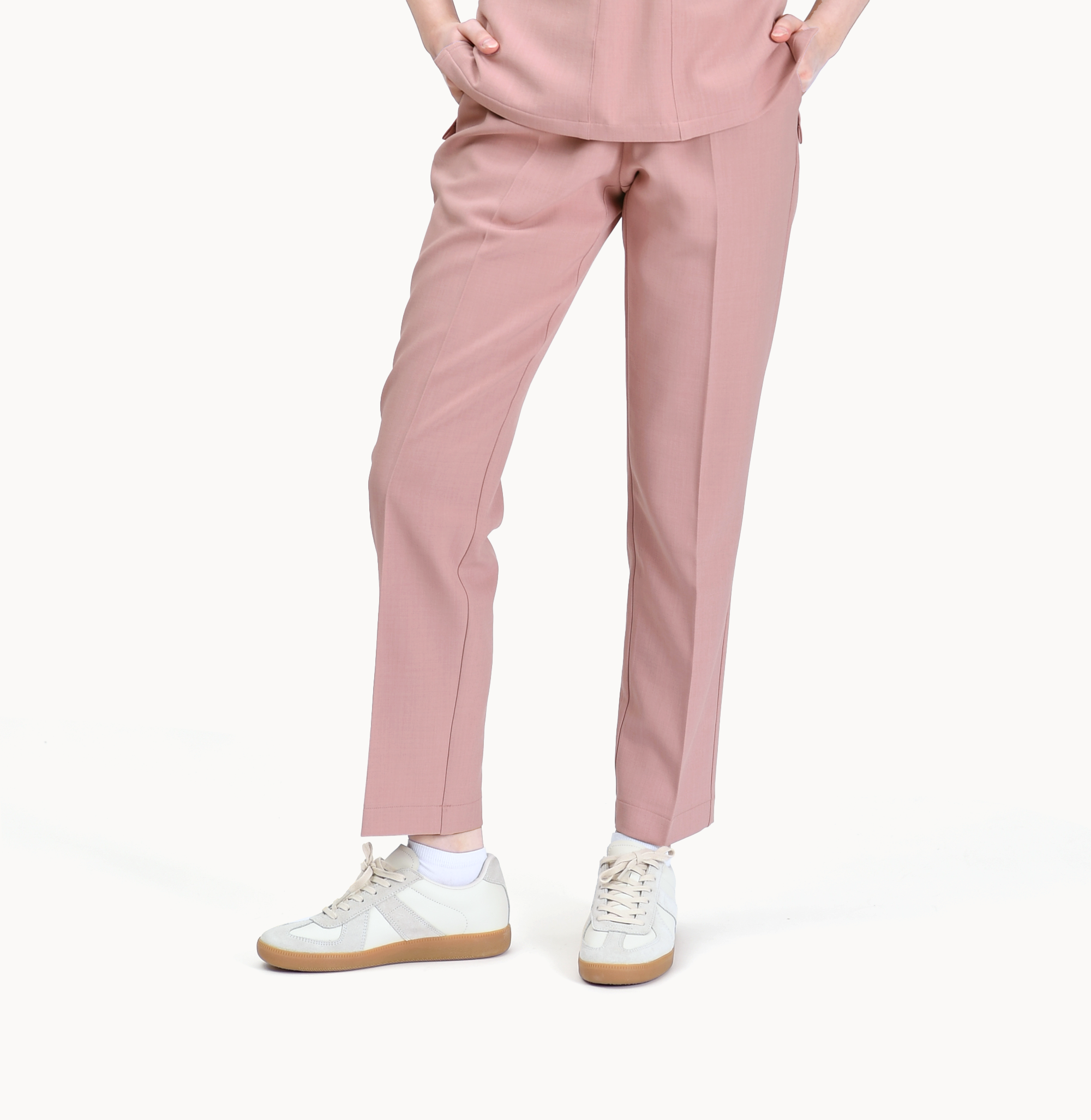 240603 LINEN-LIKE 女款鬆緊長褲 英國玫瑰粉
