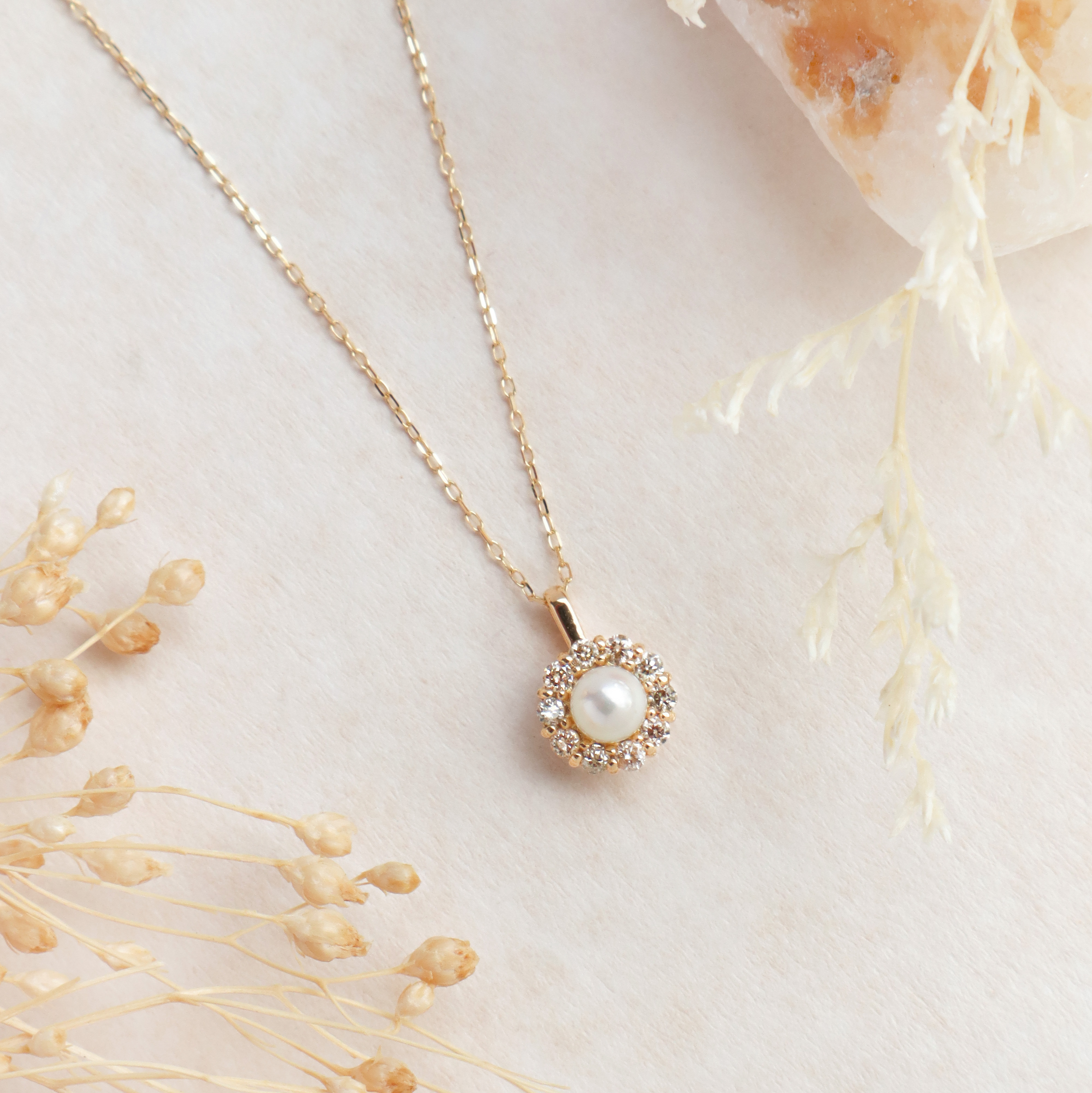 18K/真鑽環繞珍珠項鍊