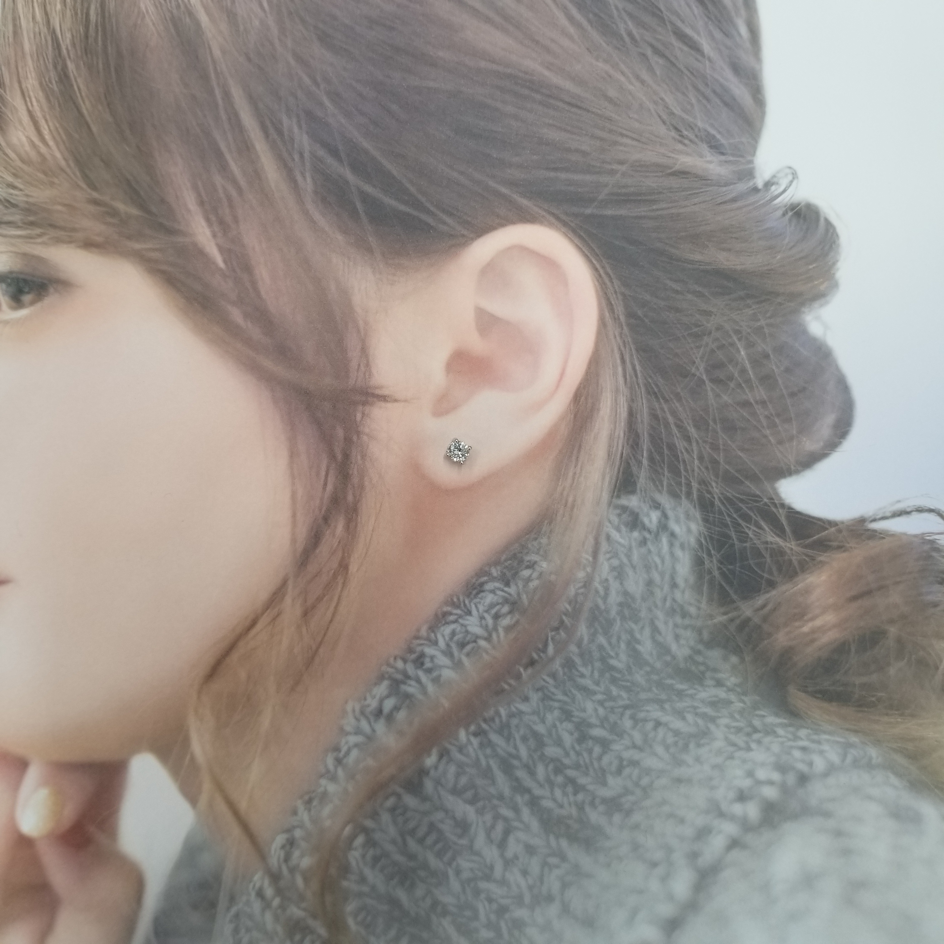 全新18K白金【主石78份鑽石】4爪耳環