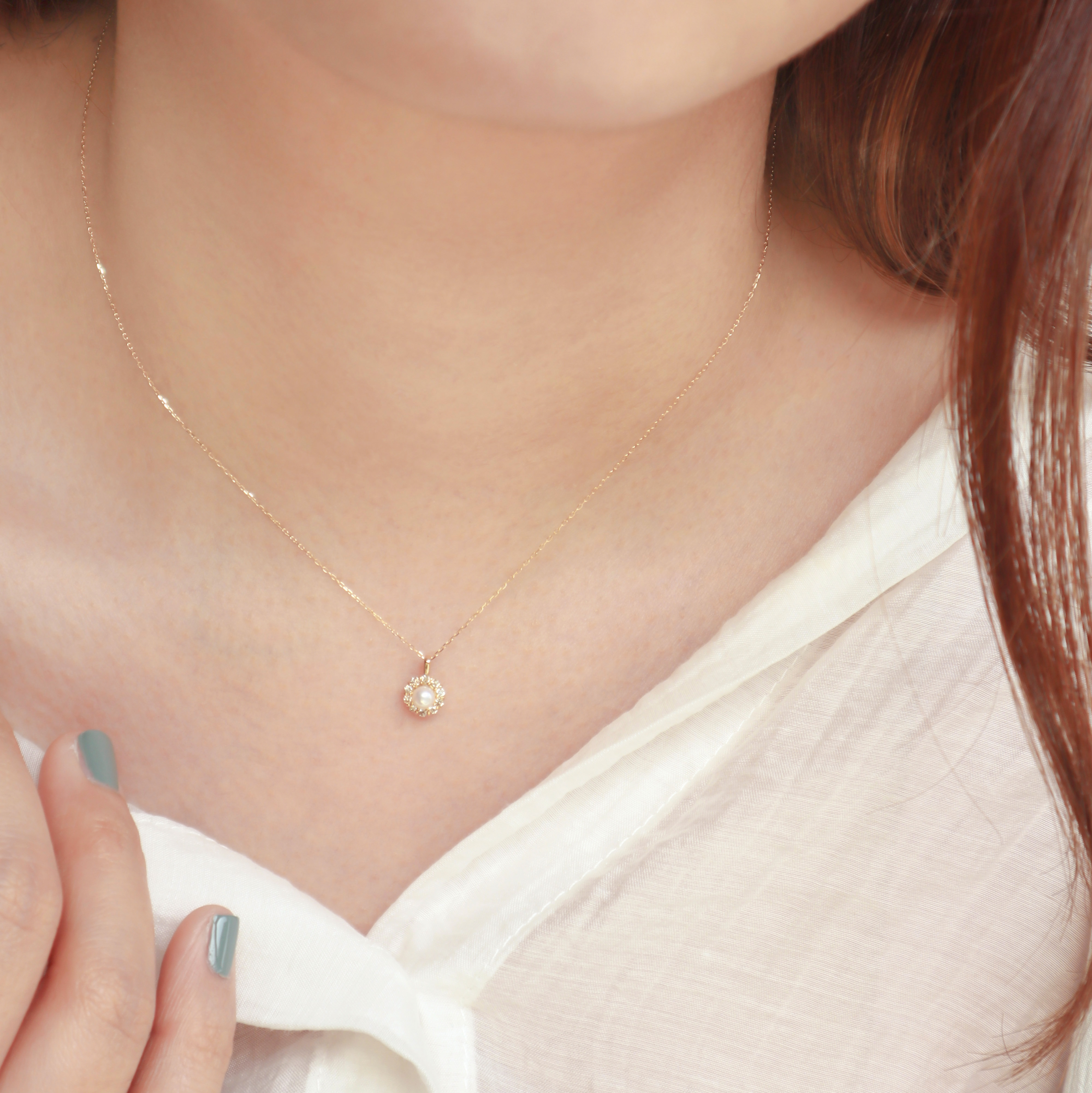 18K/真鑽環繞珍珠項鍊