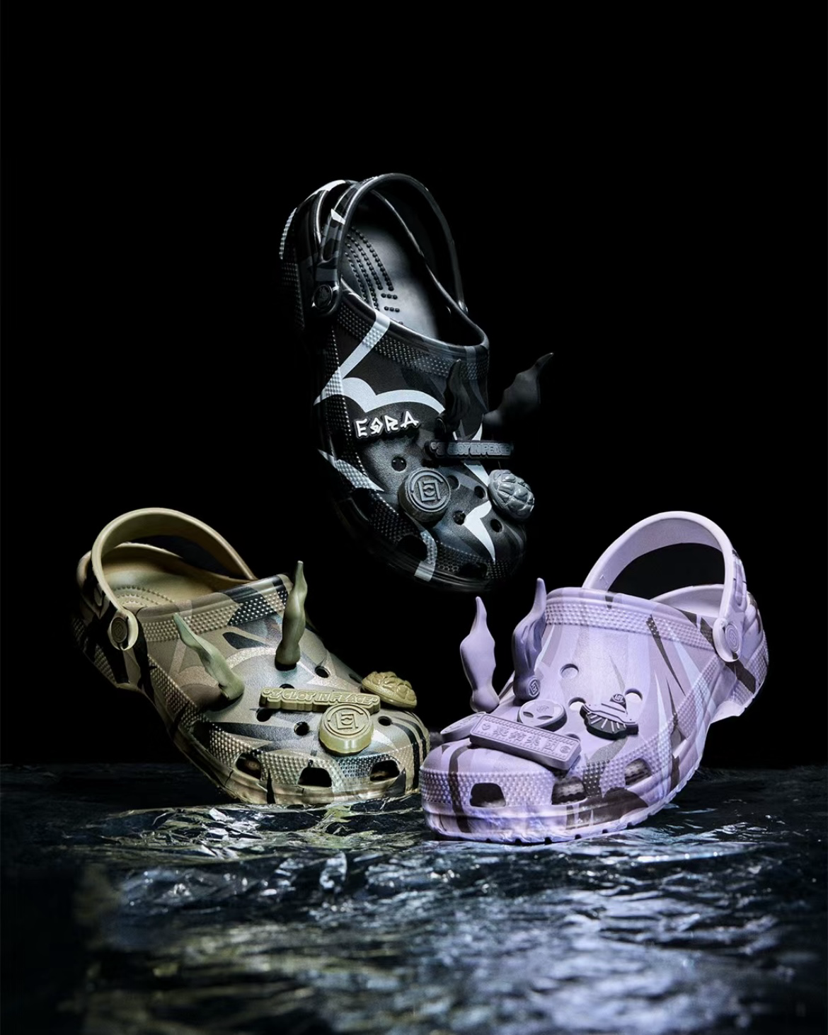 CLOT x Crocs 黑/綠/紫荊棘 洞洞鞋 迷彩 反光 卡駱馳 聯名款 拖鞋 208700-001