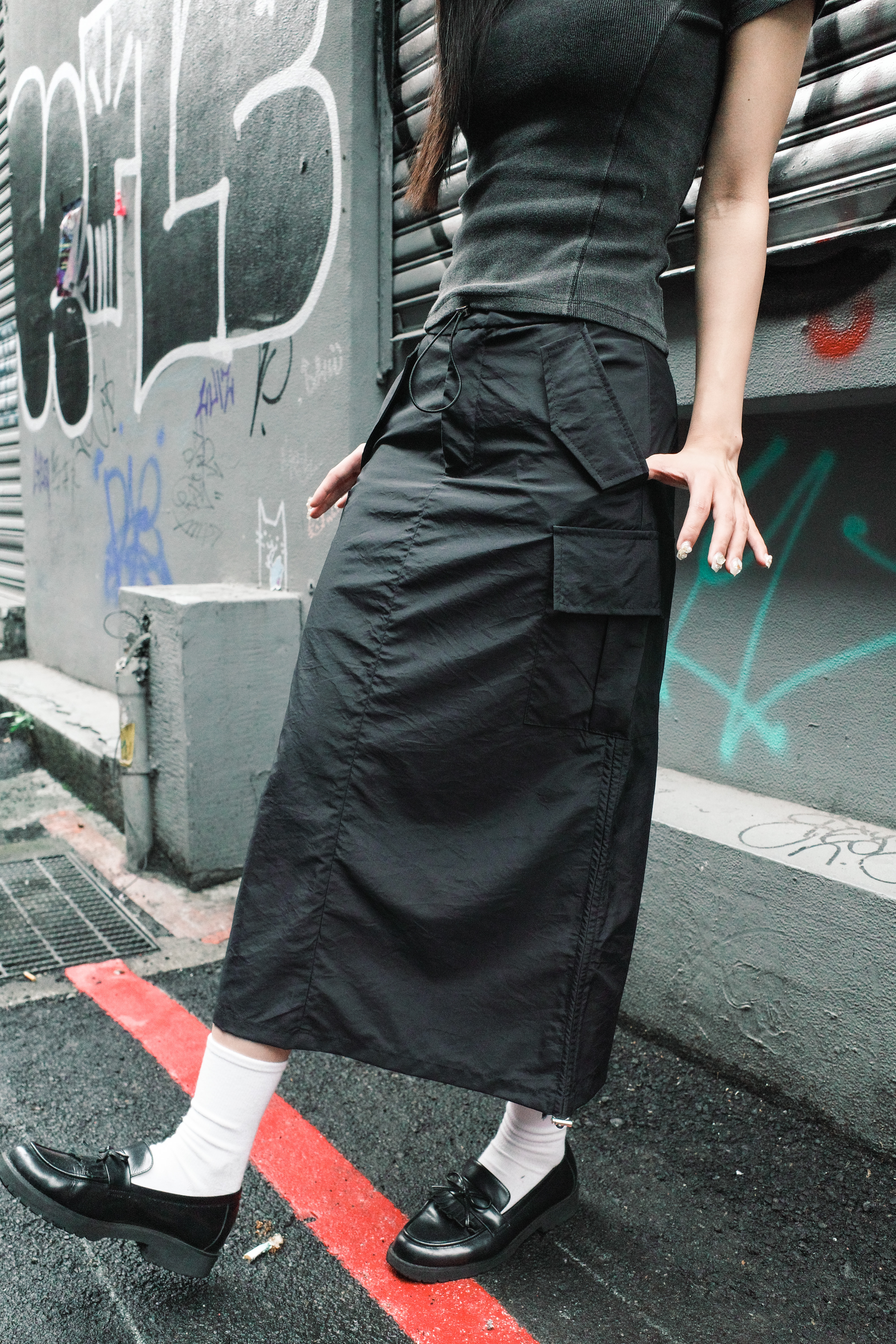 『Always_Good』復古 多口袋 抽繩 工裝 長裙