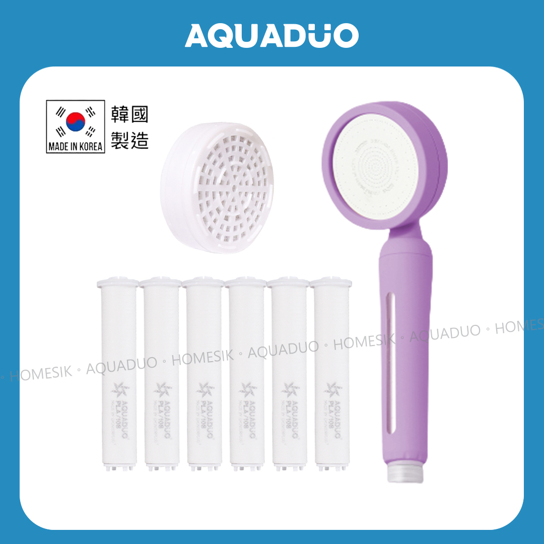 花系紫色 除氯增壓沐浴過濾花灑頭連濾芯套裝(手柄濾芯7件,頭部濾芯2件)