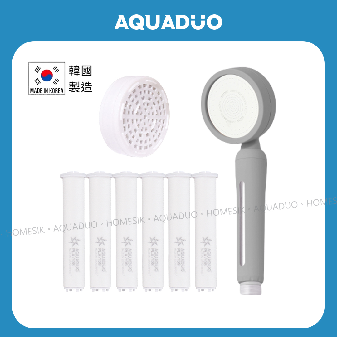 花系灰色 除氯增壓沐浴過濾花灑頭連濾芯套裝 (手柄濾芯7件,頭部濾芯2件)