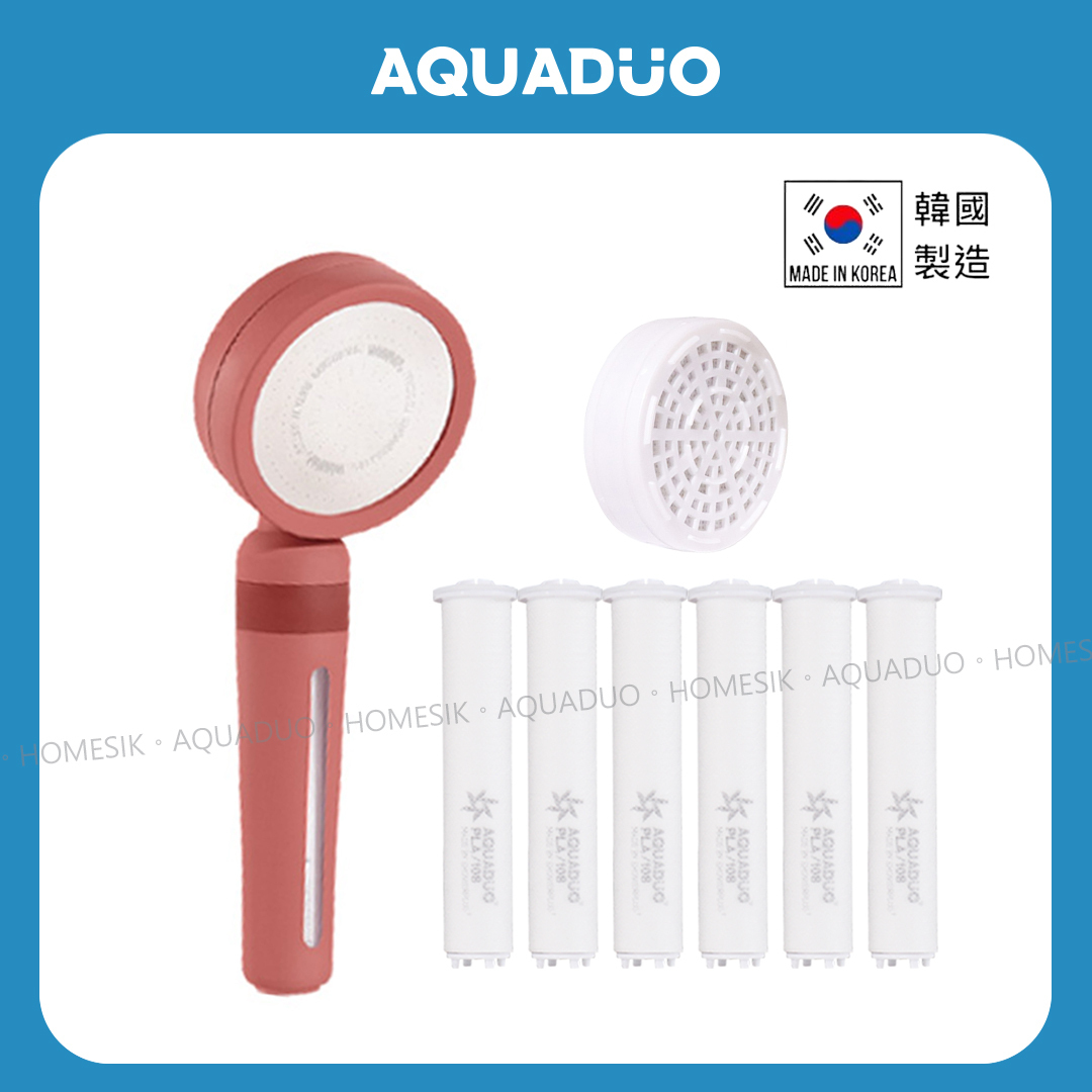 花系加寬版酒紅色 除氯沐浴過濾花灑頭連濾芯套裝(手柄濾芯7件,頭部濾芯2件)