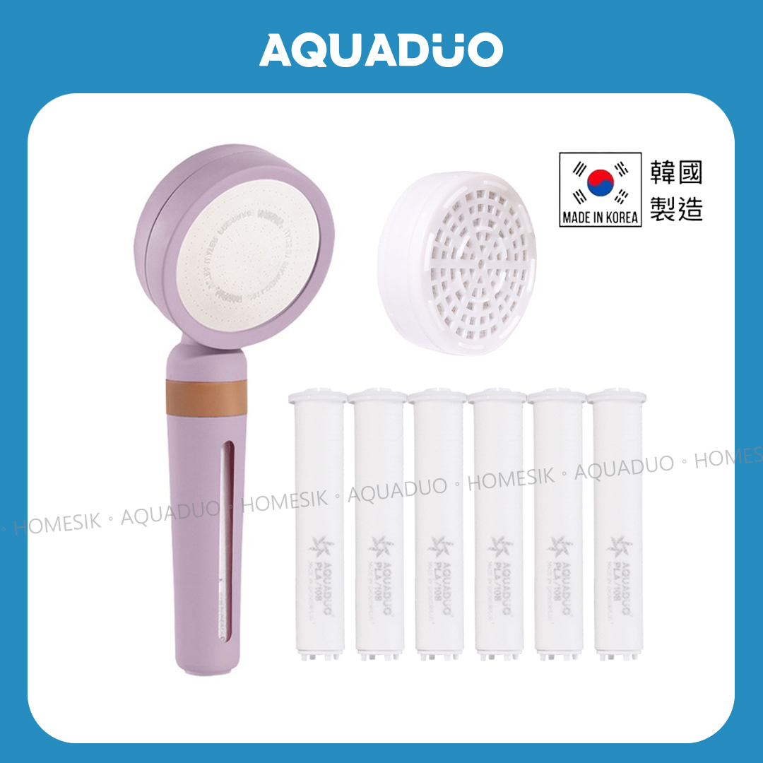 花系加寬版紫色 除氯沐浴過濾花灑頭連濾芯套裝(手柄濾芯7件,頭部濾芯2件)