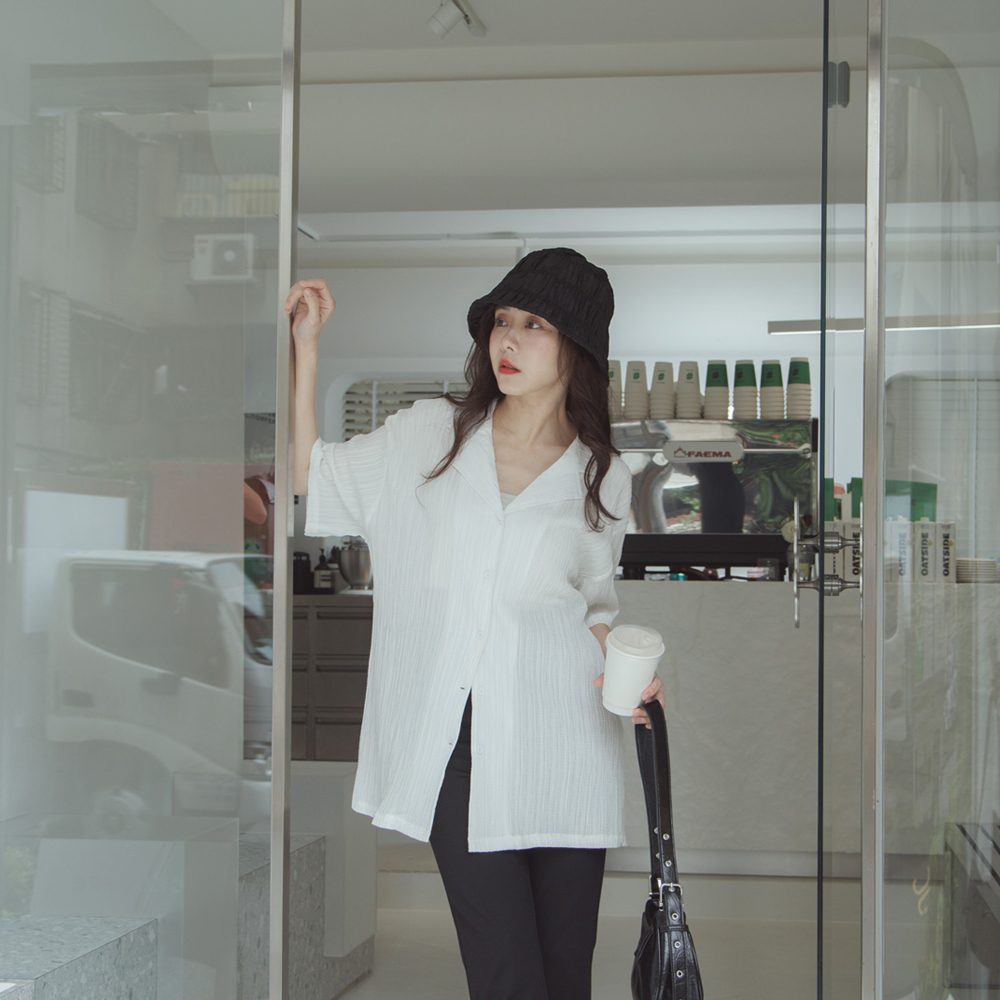 3D pleated textured Cuban collar shirt three colors【01025249】in stock+pre-order