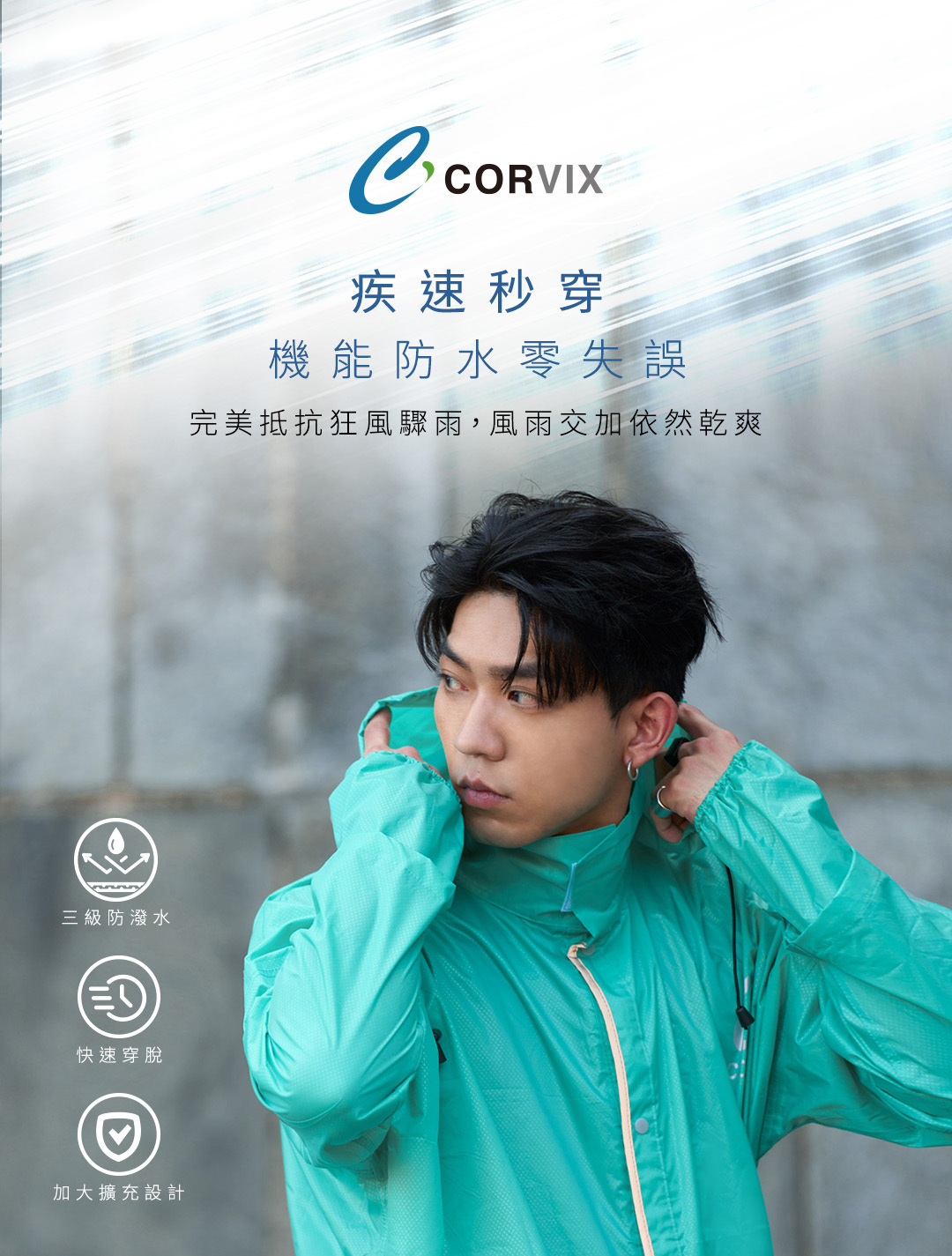 大振豐洋傘｜Covix機能雨衣側開拉鍊防潑水