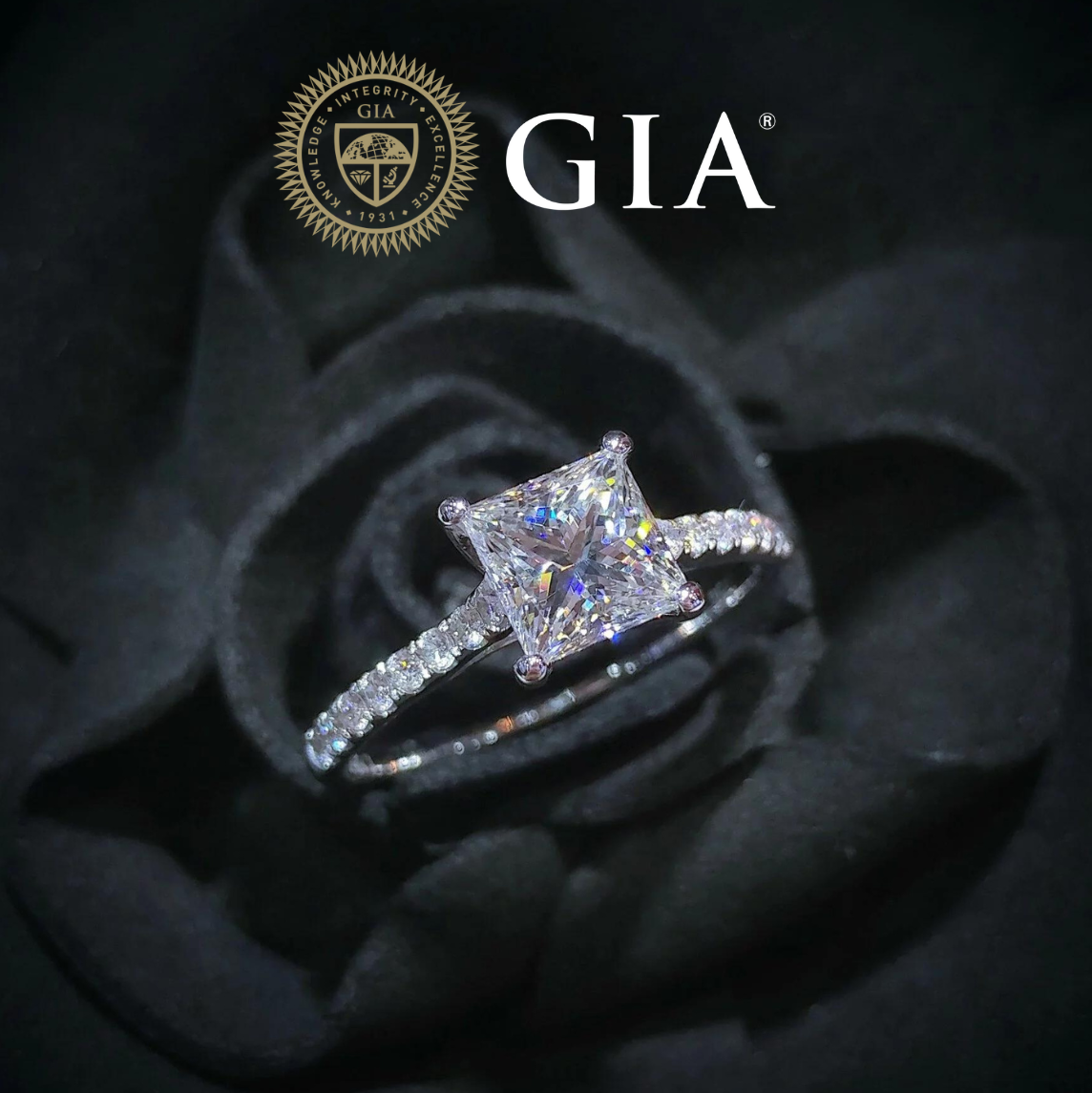 18K White Gold 1.29ct Princess Cut Diamond Ring