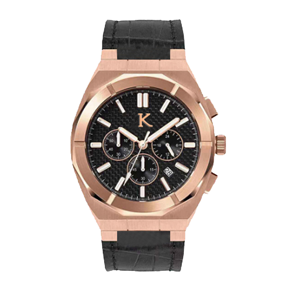 【KYLE 凱爾】荷蘭KLE-003(皮)真三眼帶日期防水100米石英錶-