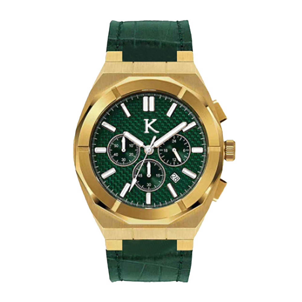 【KYLE 凱爾】荷蘭KLE-003(皮)真三眼帶日期防水100米石英錶-