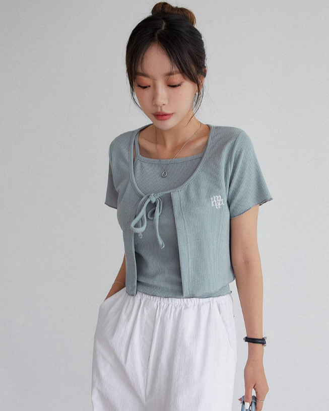 #現貨優惠 韓國 muahmuah 綁帶兩件式套裝 背心+罩衫 (MUT22063)