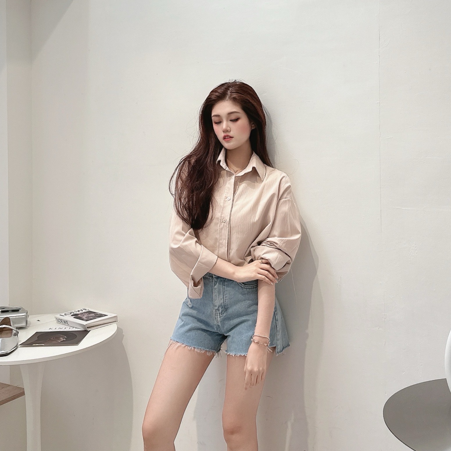 清甜後綁壓紋襯衫/三色