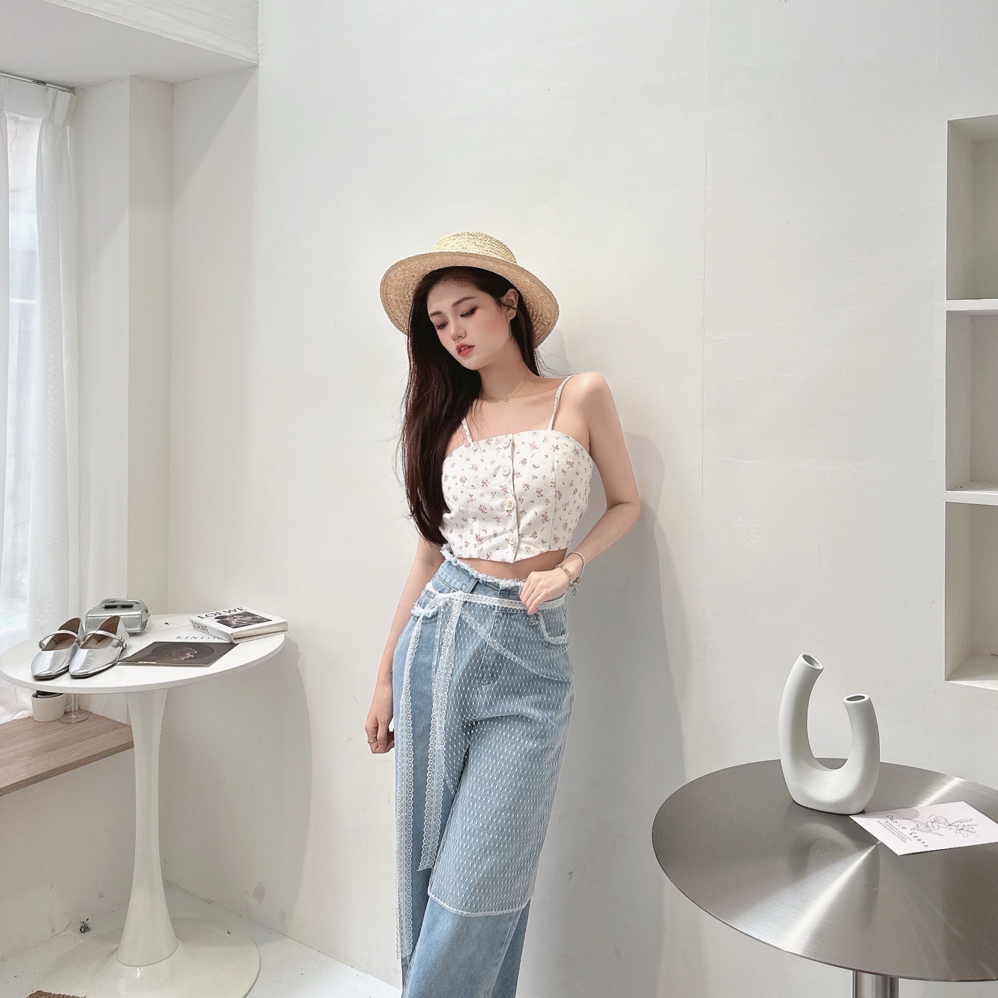 韓系小碎花細肩帶背心/二色