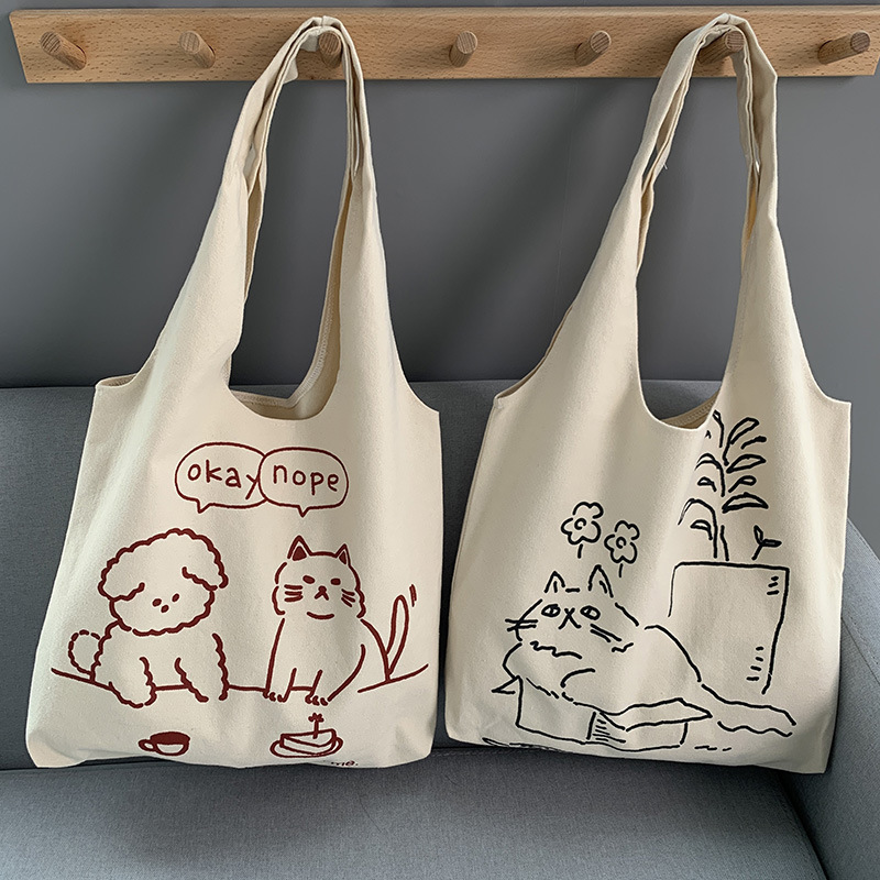 《41653》線條貓咪帆布肩背包