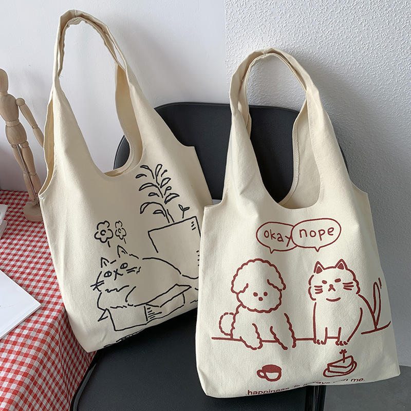 《41653》線條貓咪帆布肩背包