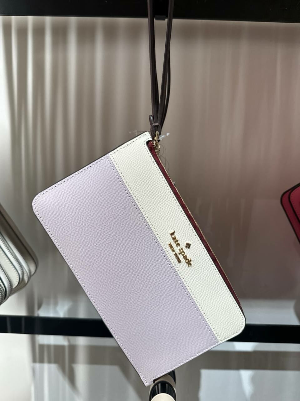 [S] KATE SPADE KD545 LUCY COLORBLOCK SAFFIANO MEDIUM LZIP WRISTLET,LILAC MOON, 196021444104 (SKS1085)