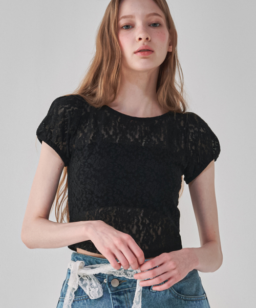 【RONRON】24SS  FLOWER LACE SLIM T SHIRT RONRON FLOWER LACE SLIM T SHIRT