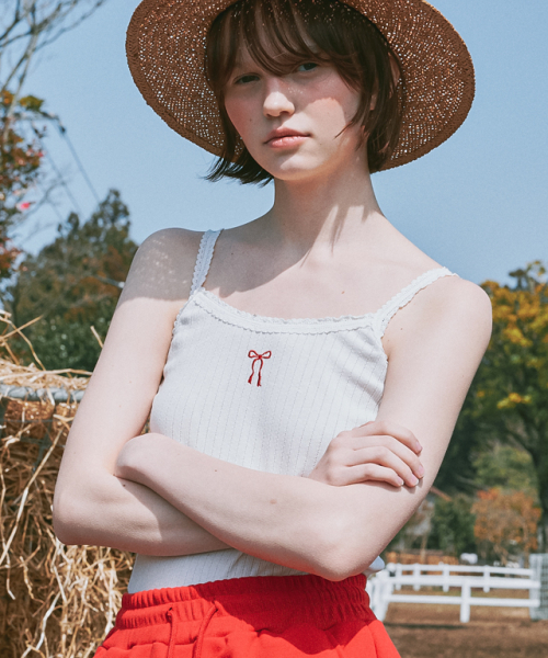 RONRON LACE LINE RIBBON SLEEVELESS