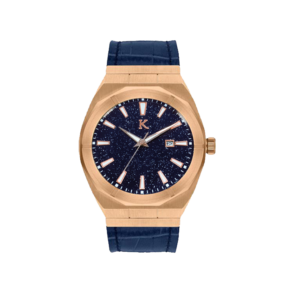 【KYLE 凱爾】荷蘭KLE-004(皮)星空面帶日期防水100米石英錶-