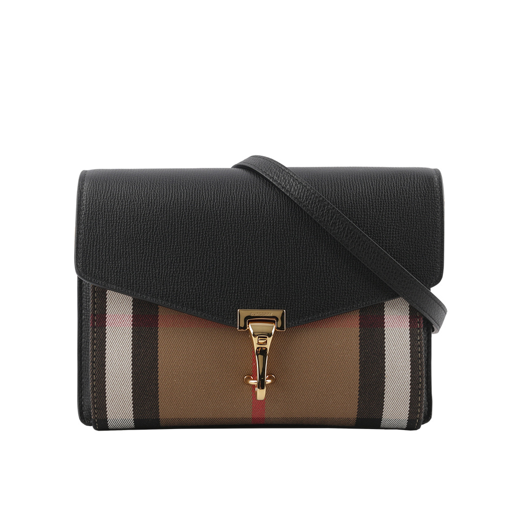 【BURBERRY】Macken House 格紋拼皮革小款斜背包