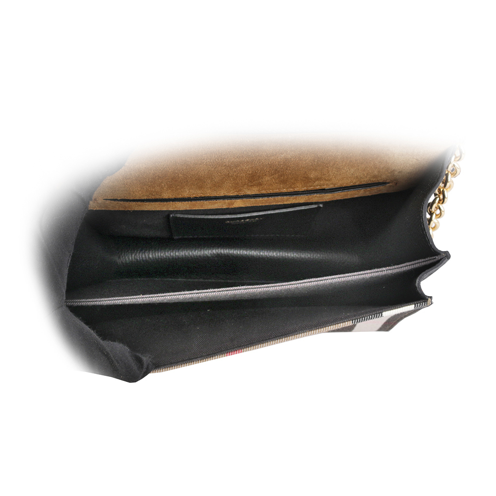 【BURBERRY】Macken House 格紋拼皮革小款斜背包(黑色) 80803211